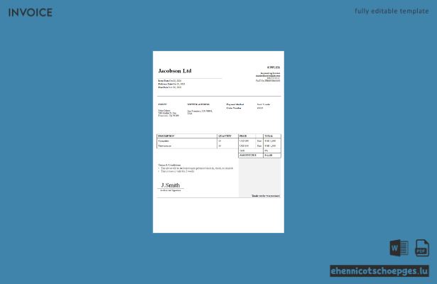 USA Jacobson Ltd. Rechnungsbeispiel (Vorschau)